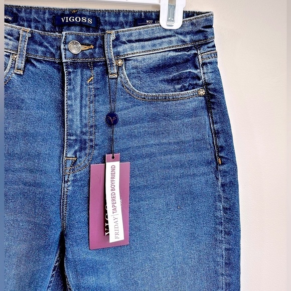 NWT Vigoss Friday Tapered High Rise Boyfriend Jeans Medium Blue Wash Size 26 - Picture 4 of 15